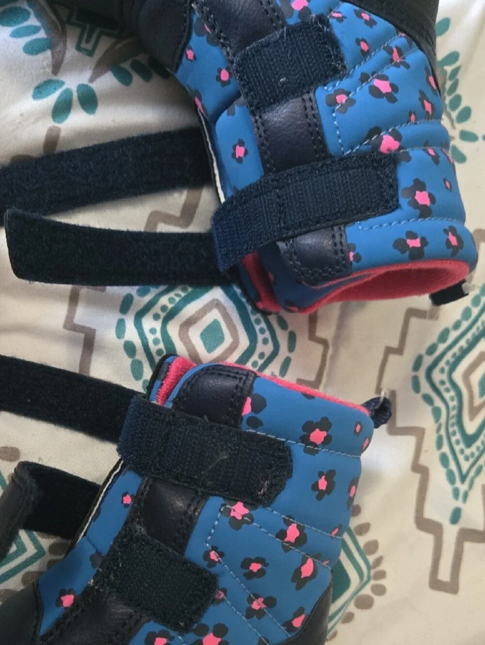 Carter's Navy Blue and Pink Kids Snow Boots with Patterned Blue Panels